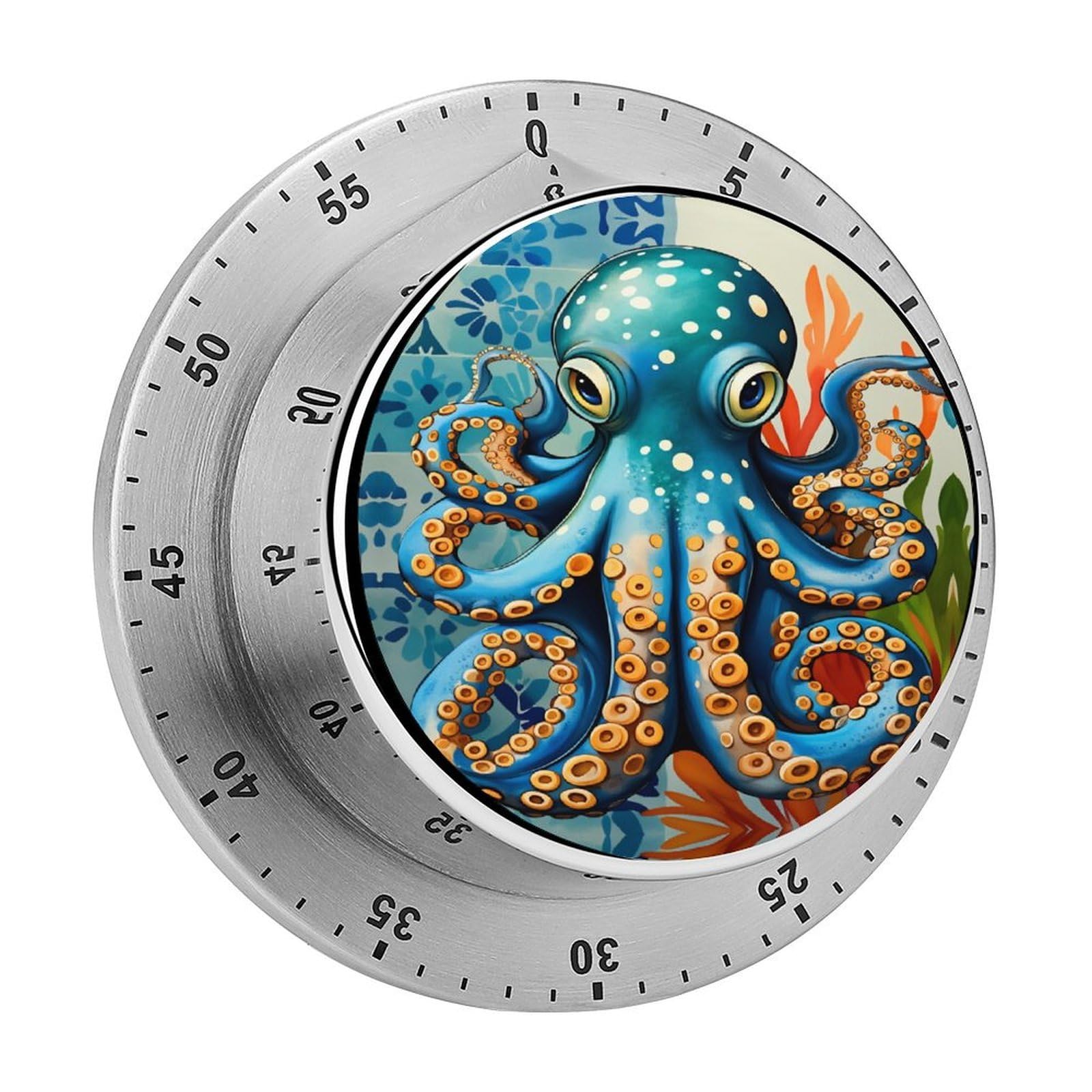 Cute Cartoon Octopus Ocean 60 Minute Wind Up Timer,Visual Mechanical Magnetic Timer with Loud Alarm for Kitchen