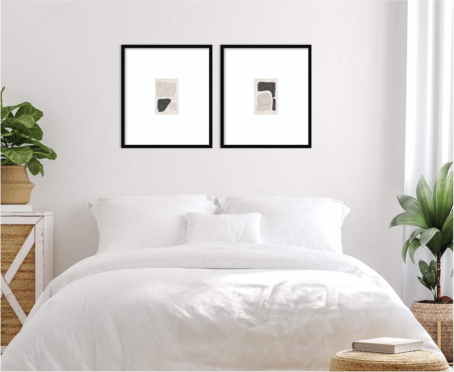 Kate and Laurel Abstract Shapes 01 & 02 2 Piece Framed Wall Art Print Set by Gabrielly Guedes, Svelte Noir Black Modern Contemporary, Abstract Art for Wall Decor