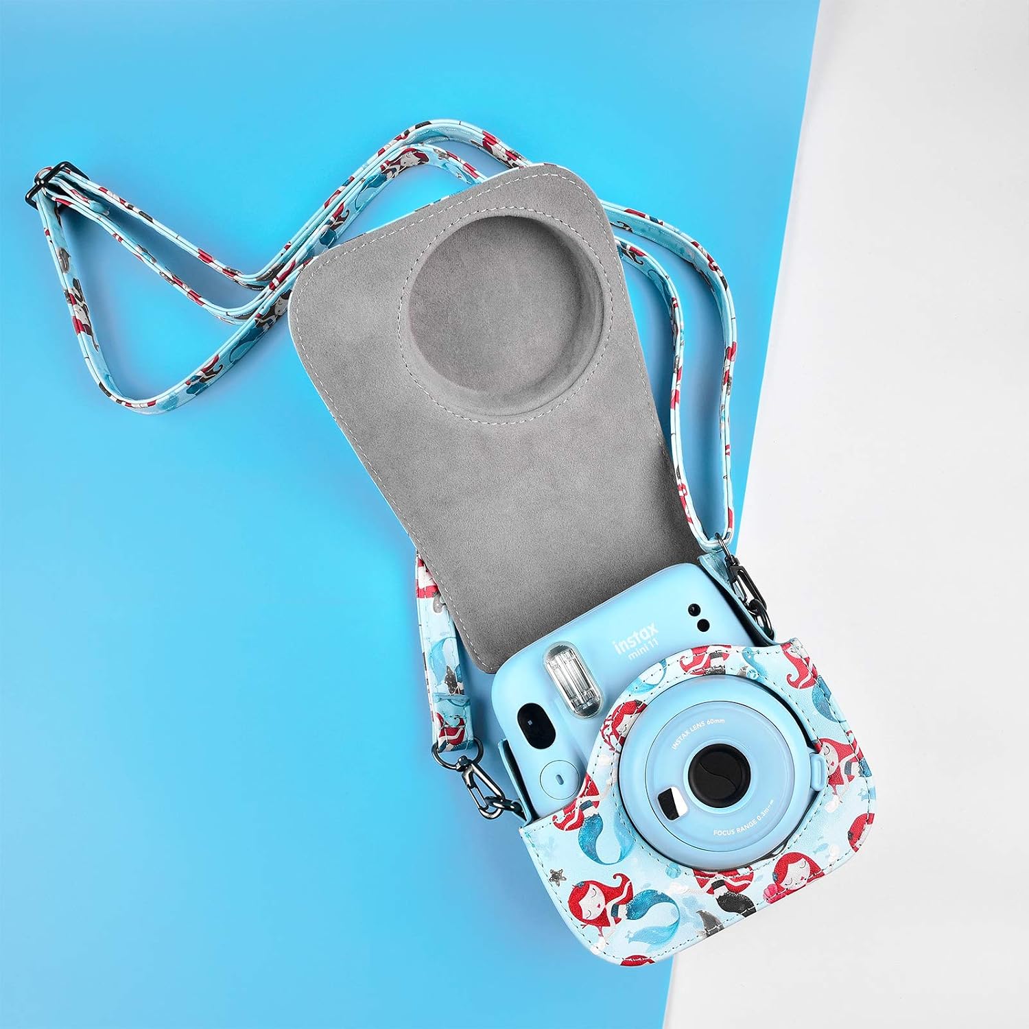 SAIKA Protective & Portable Case Compatible with Fujifilm Mini 11 Instant Film Camera with Accessory Pocket and Adjustable Strap - Mermaid (Blue)