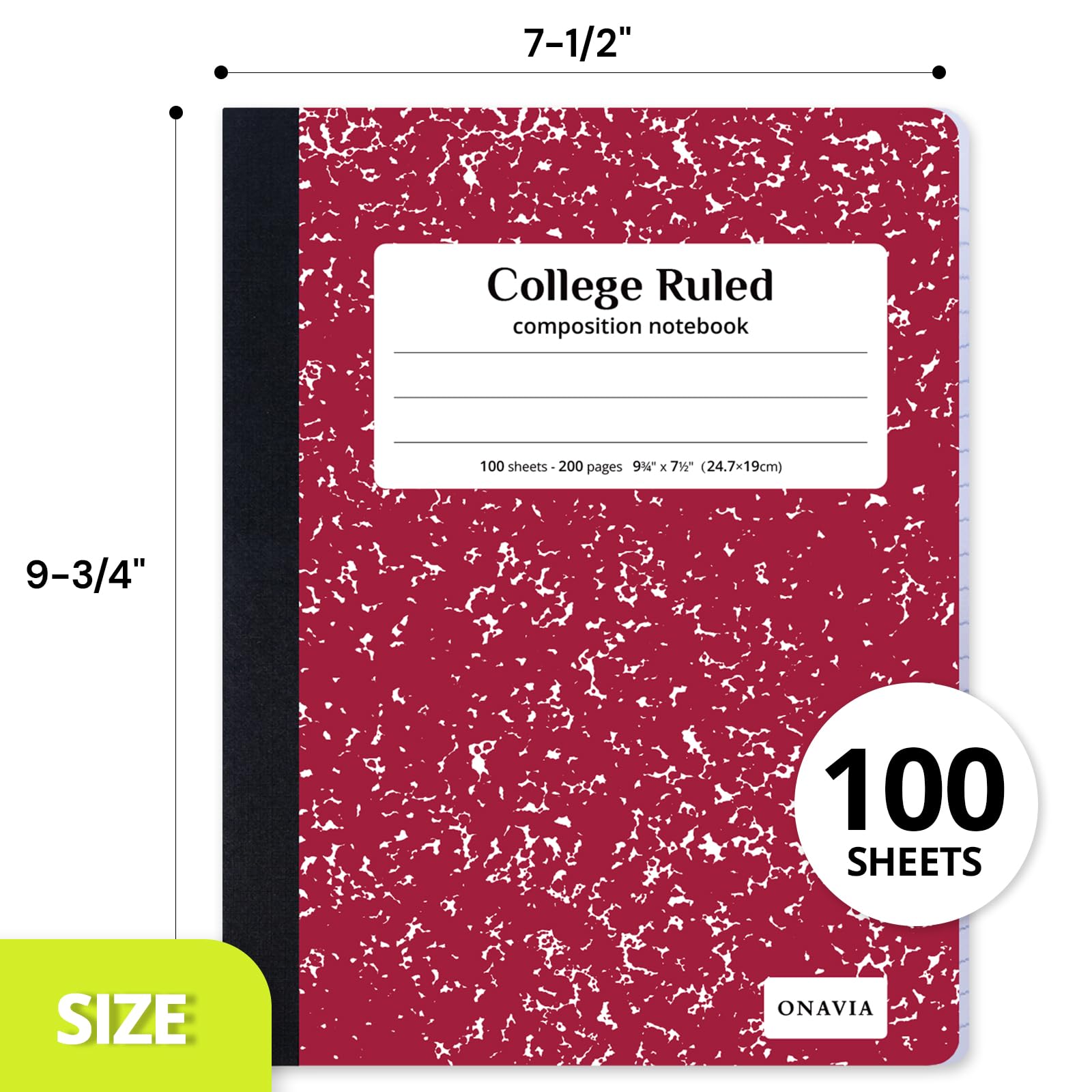 ONAVIA Composition Notizbuch, College, liniert, 12 Stück, 200 Seiten (100 Blatt), 24,5 x 19,5 cm, schwarzer Marmor, Notizbücher für Schule, Arbeit, Büro, langlebiges Schreibbuch, Schulbedarf
