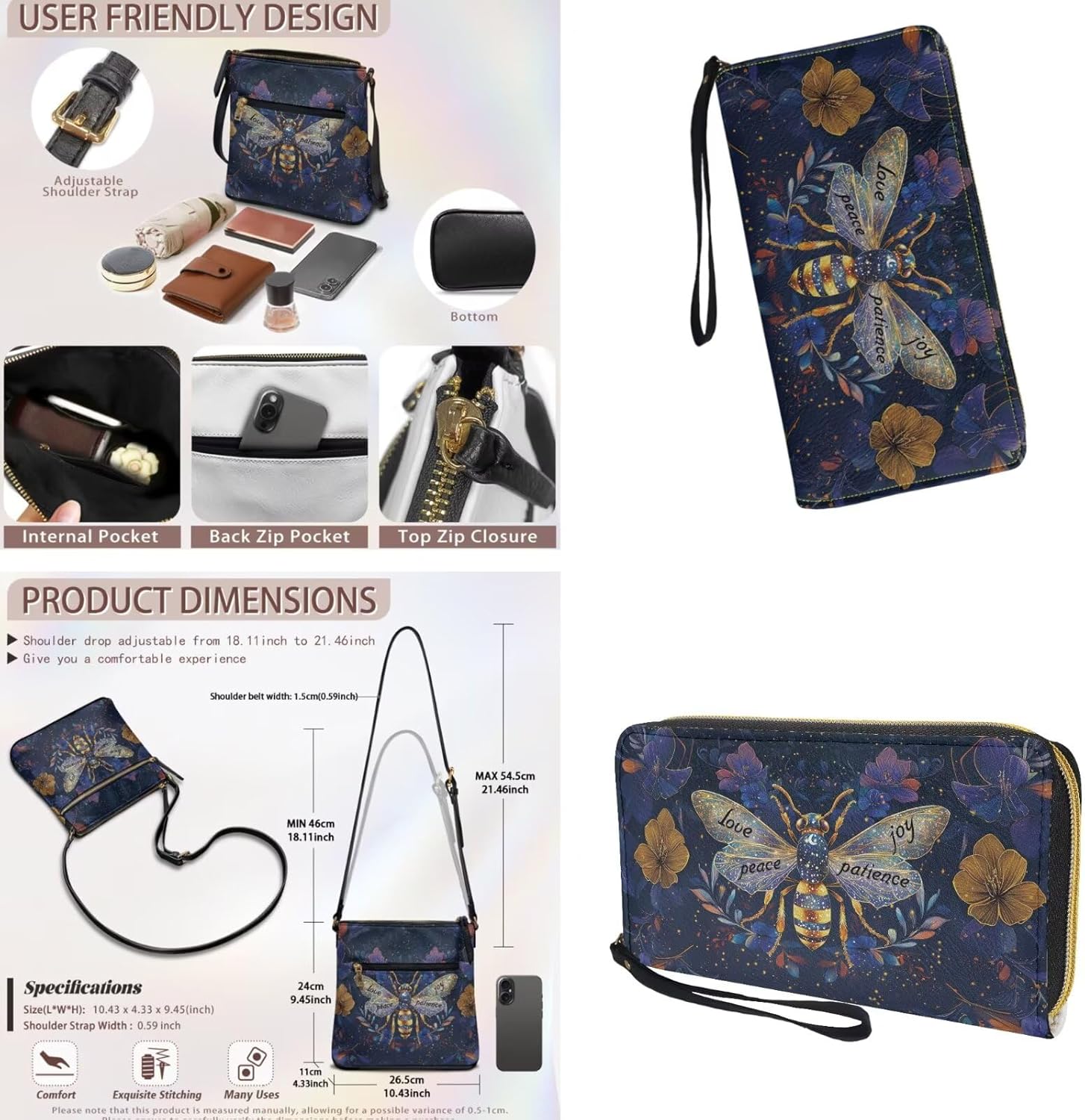 Womens Crossbody Shoulder Bag with Wallet Set Leather Cross Body Sling Purse Wristle Wallet for Shopping