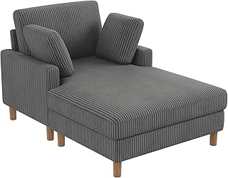 Vesgantti Cord Schlafsofa, Sofa Bett mit 2 Kissen, Relaxsessel, Schlafsessel für Wohnzimmer, Schlafzimmer, Büro, Werkzeuglose Montage, 148 * 104 * 92cm Grau