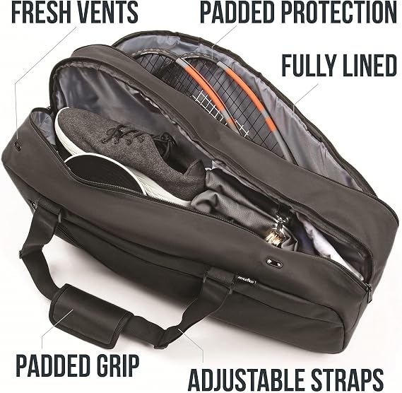 Athletico Tennis Bag and Racketball Bag - Tennis Bags for Women and Men to Hold Tennis Racket, Racquetball Racket, Pickleball Paddles and Other Equipment or Gear (Black)