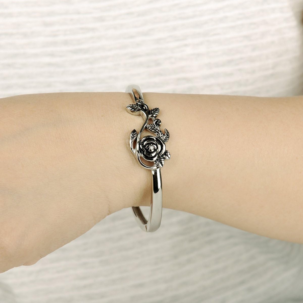 Polished Cuff Bracelet for Women Titanium Steel Rose Flower Bracelet 22.4G - Image 2