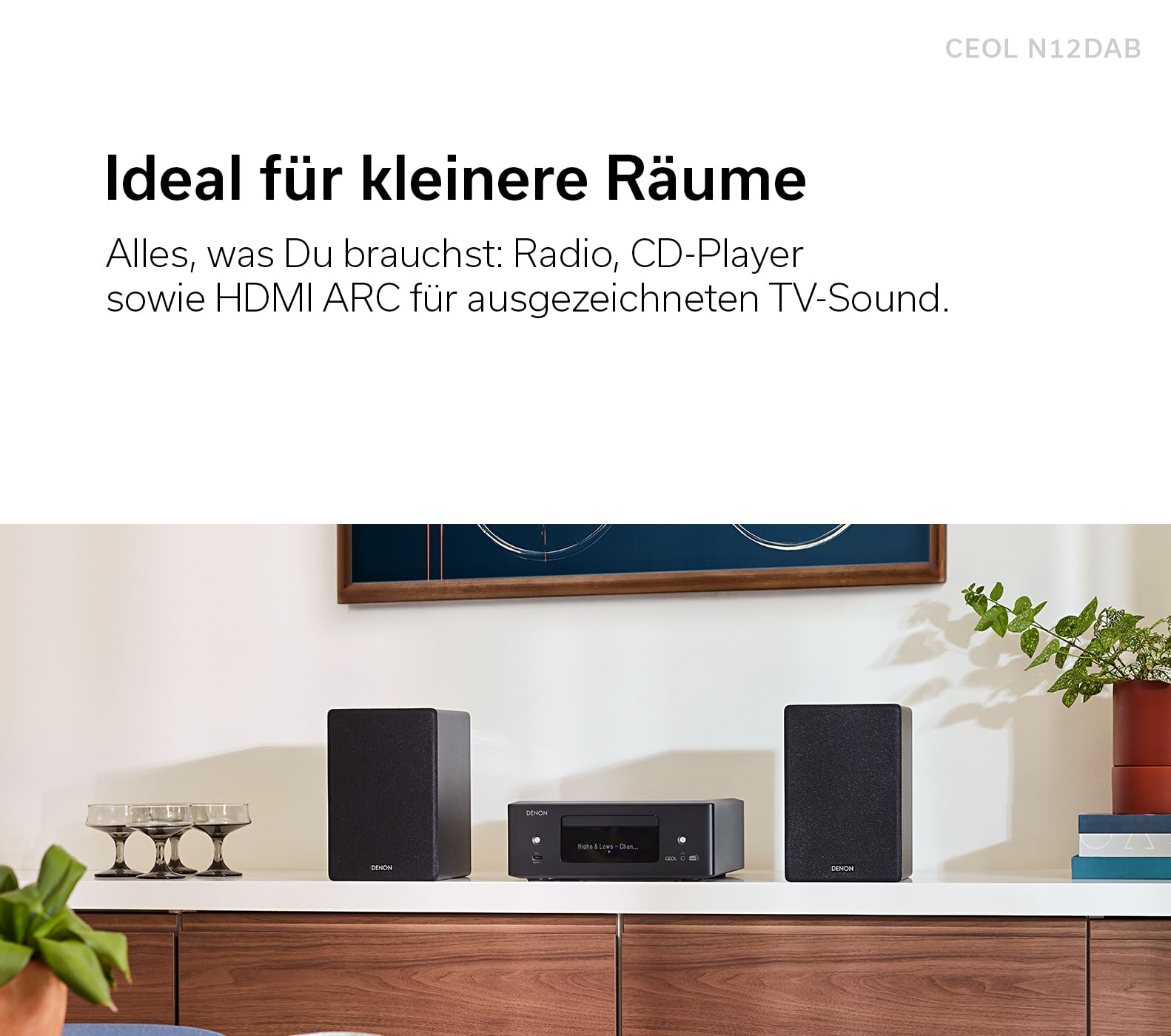 Denon CEOL N-12DAB HiFi-Komplettsystem mit Lautsprechern, CD-Player, Musikstreaming, HEOS Multiroom, Bluetooth, WLAN, AirPlay 2, DAB+ Radio, 2 Optische TV-Eingänge - Schwarz