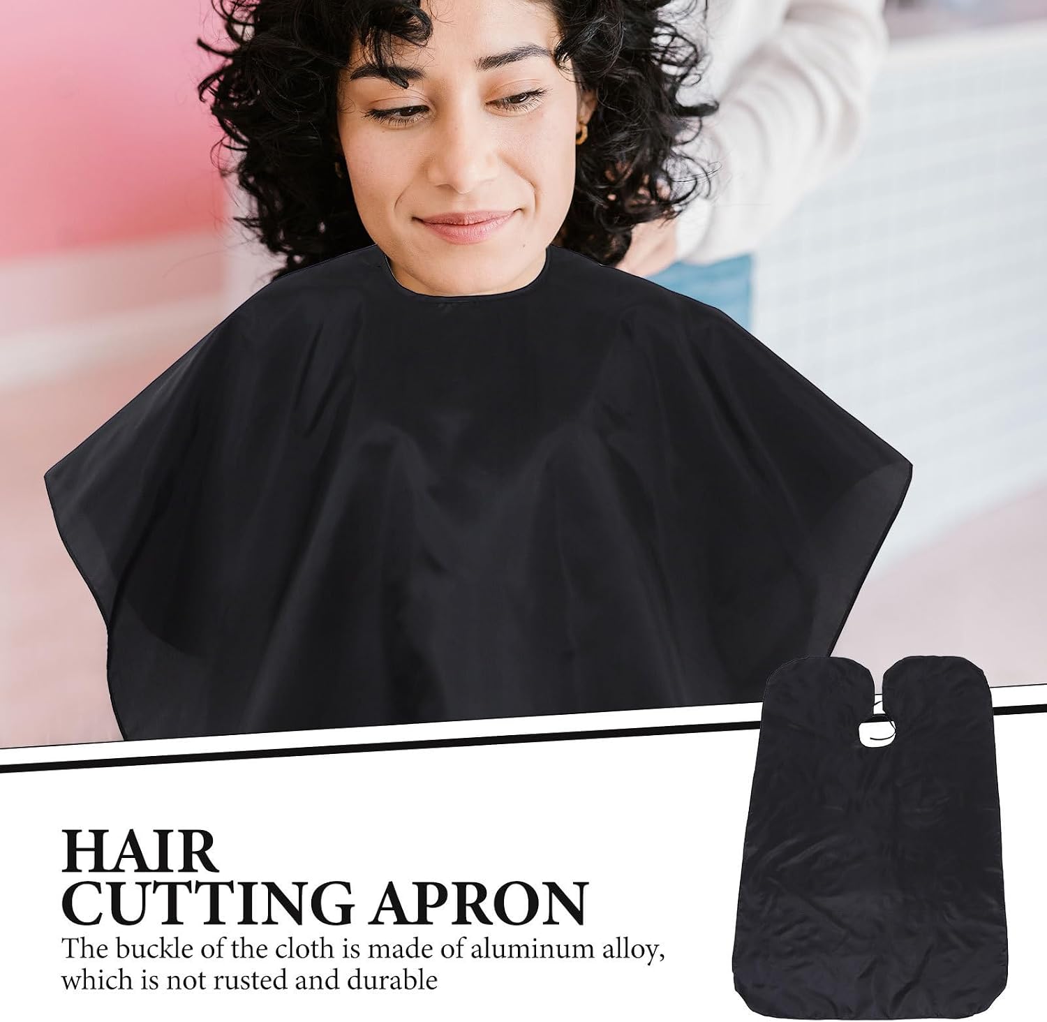 Hair Trimming Cape Salon Set with Broken Hair Brush and Apron | Black Polyester, Abs and Nylon, Secure Neckline Fit, Upright Base