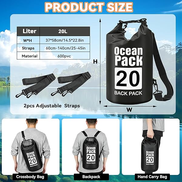 XUNIVERS 20L Impermeabile Borsa Secca/Borsa Impermeabile,Zaino Impermeabile per Outdoor,con Cinghia Lunga Regolabile per Kayak in Barca Escursione in canoa/pesca/Rafting/Nuoto/Snowboard - 4