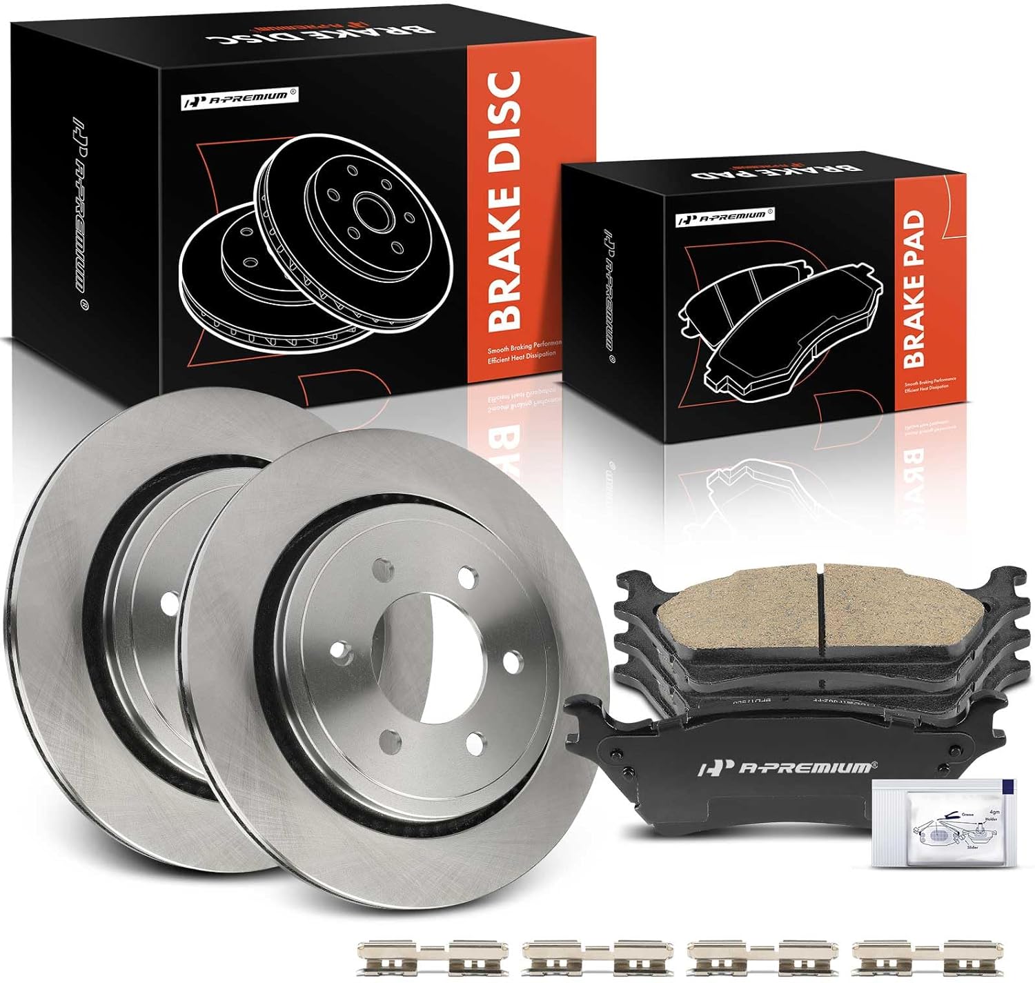 A-Premium 13.22 inch (336mm) Rear Vented Disc Brake Rotors + Ceramic Pads Kit Compatible with Select Ford Models - F-150 F150 2015 2016 2017, 6-PC Set