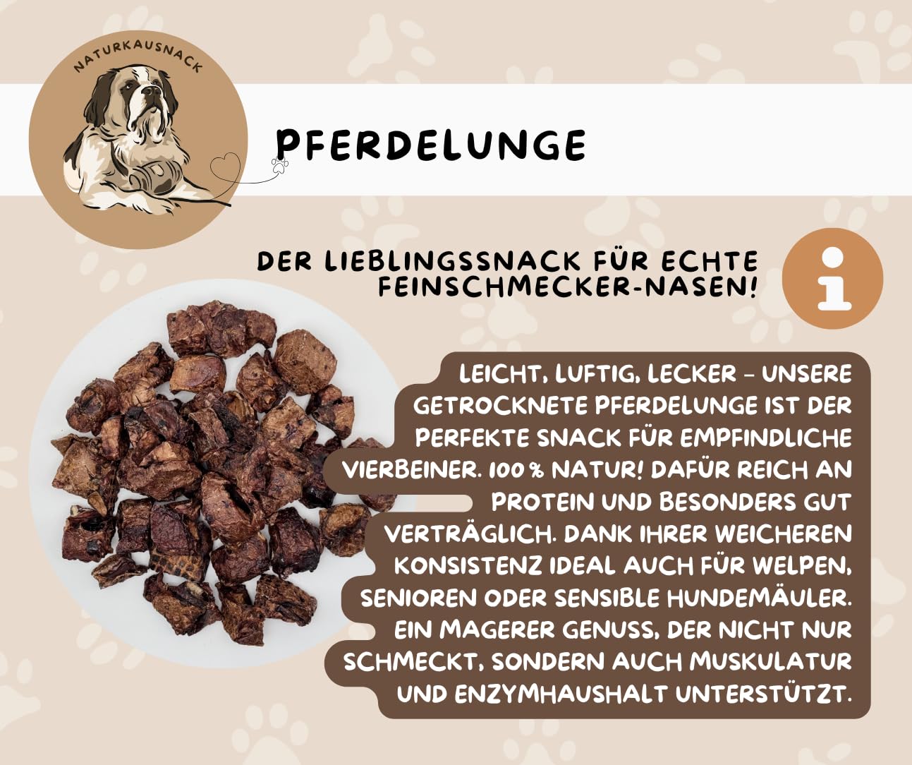 Warnick's Hundesnack Pferdelunge getrocknet als Leckerli - 2 kg | Naturkausnack für Hunde aus 100% Pferd - Mager & hypoallergen - Luftgetrocknet ohne Zusätze - Für sensible Hunde