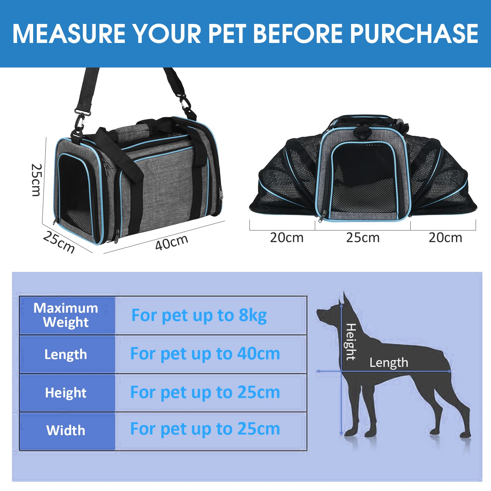 Draagtas voor honden en katten, schoudertas, transport van