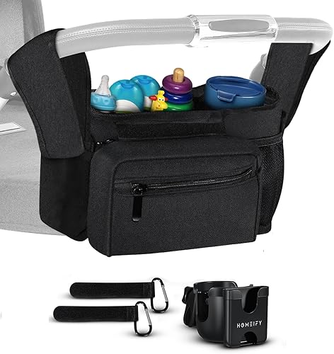Homeify Juego organizador de cochecito de bebé, bolsa universal para cochecito + soporte para tazas, soporte para teléfono, accesorios universales