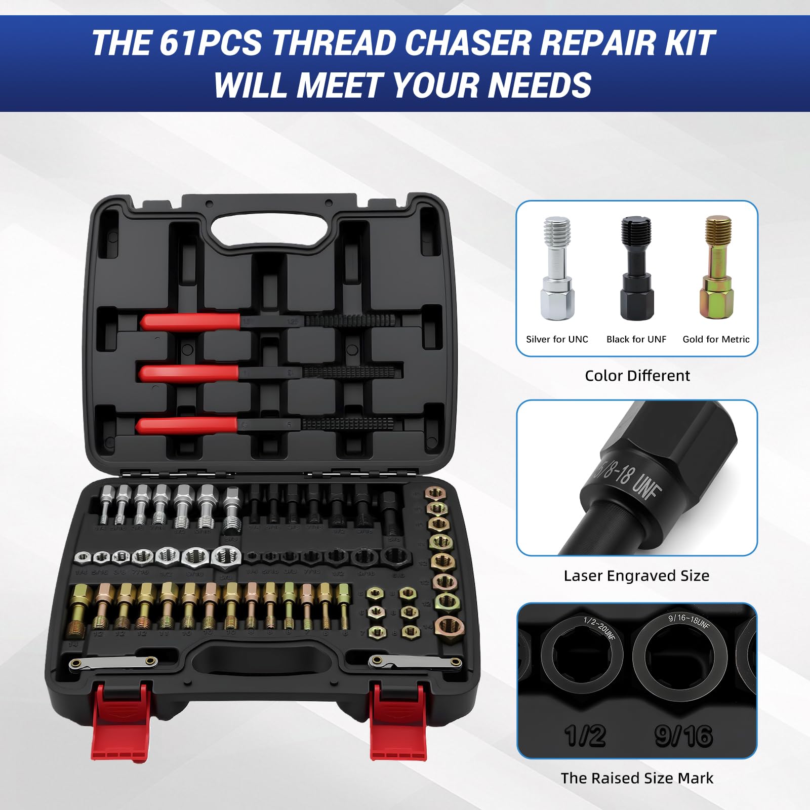 Thread Repair Kit - 61 Pieces for Auto & DIY -3