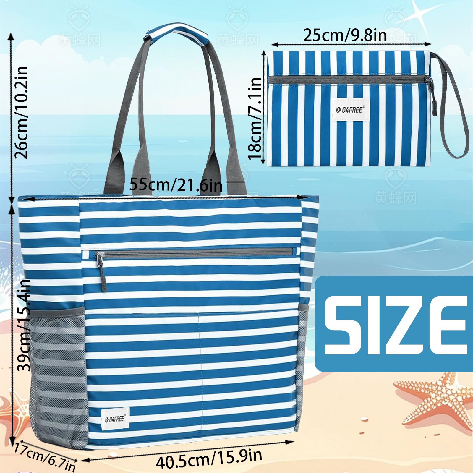 LUKIUP Bolsa de playa de la familia, XL con mini bolsa de baño, bolsa de la compra para viajes, compras y uso diario (negro)