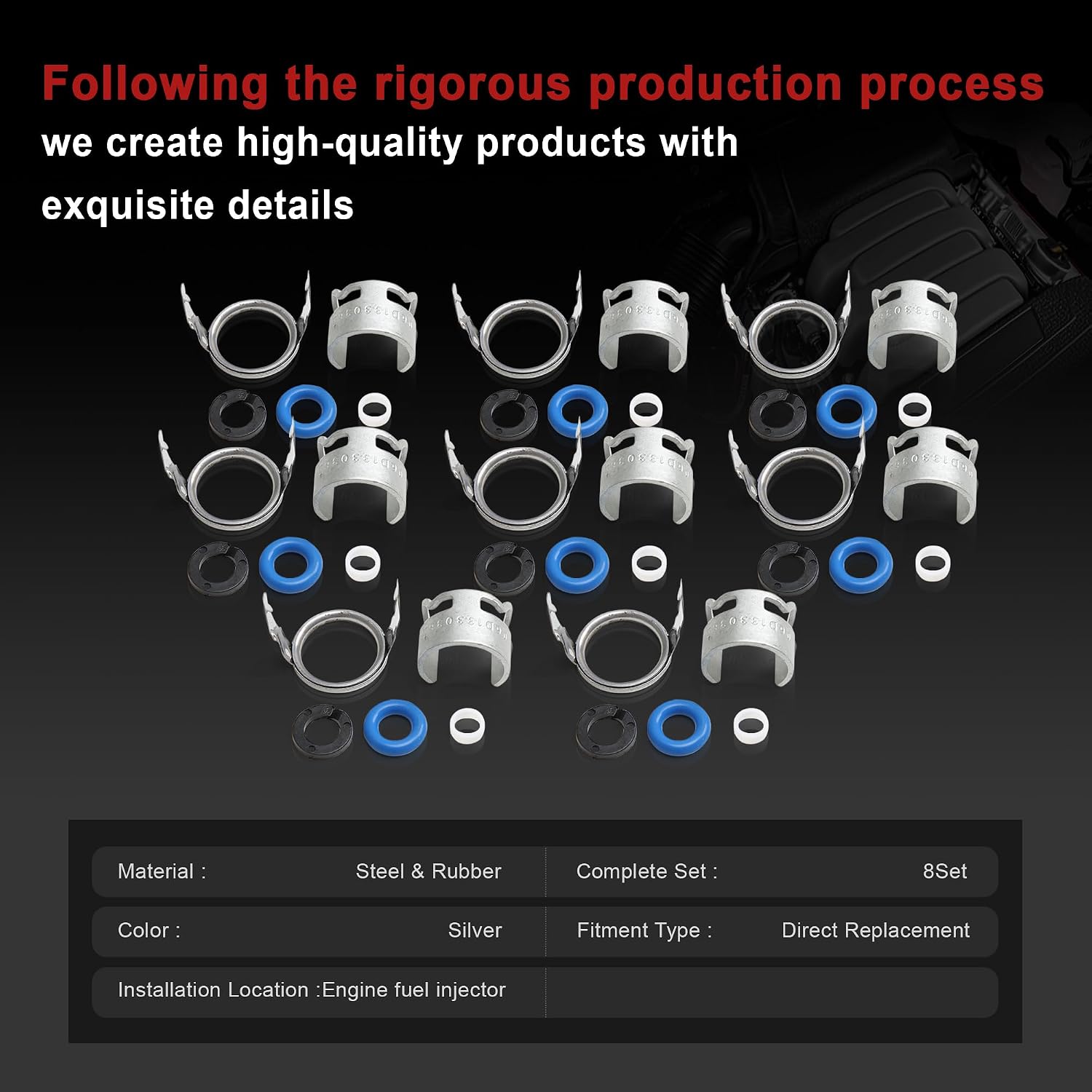 8Pcs 06E998907G 06E998907 Fuel Injector Seal Kit Replacement for VW Touareg Audi A5 A6 A7 Q7 RS4 4.2L V8