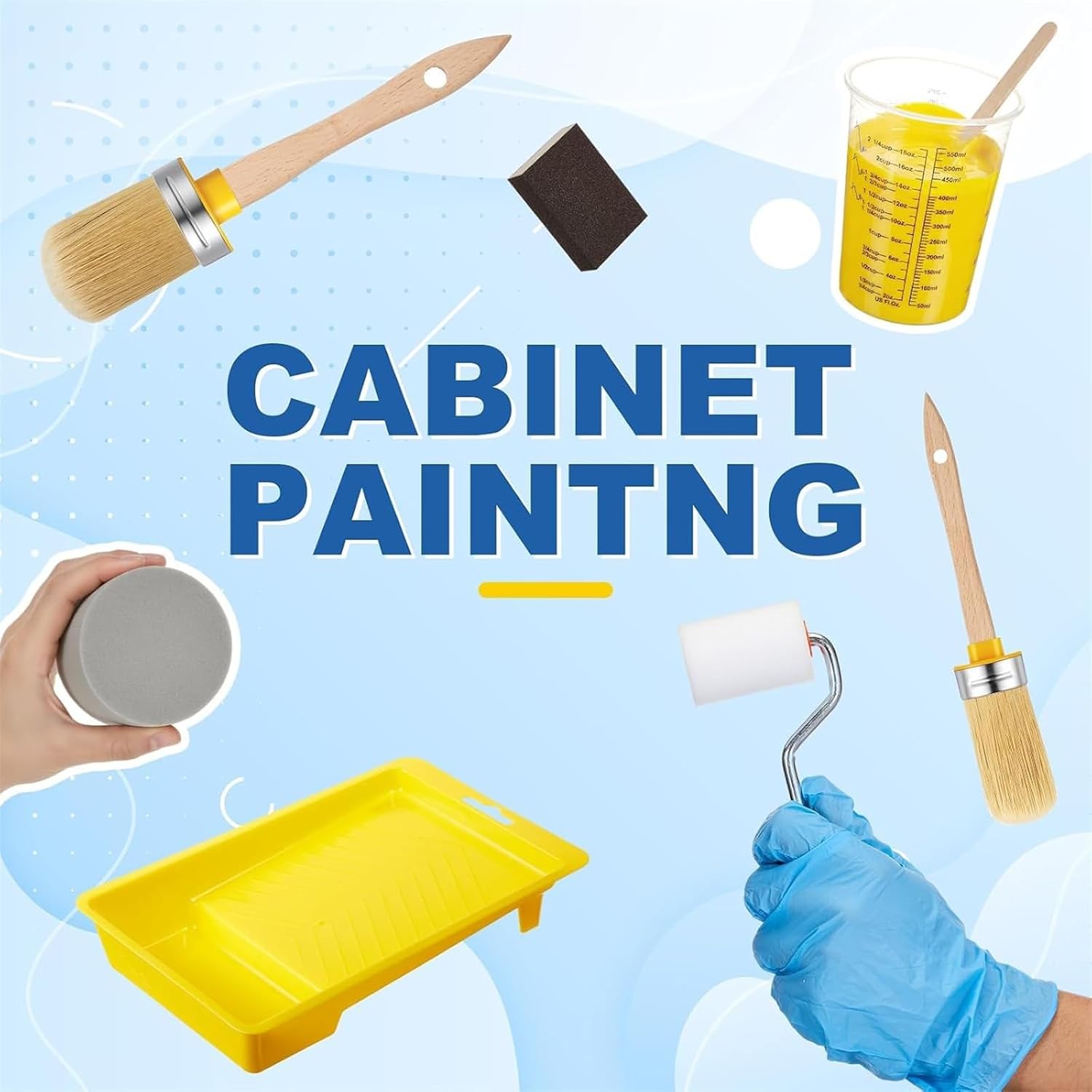 Multipurpose Paint Application Set Includes 21pieces Brushes Rollers Trays and Protective Gear for Diyers Paint Stir Sticks