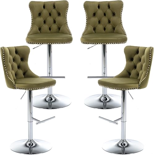 Miniatura 9 de Juego de 2 taburetes de bar giratorios de terciopelo, altura ajustable de 25 a 33 pulgadas, taburetes de bar con respaldo, sillas de bar para altura