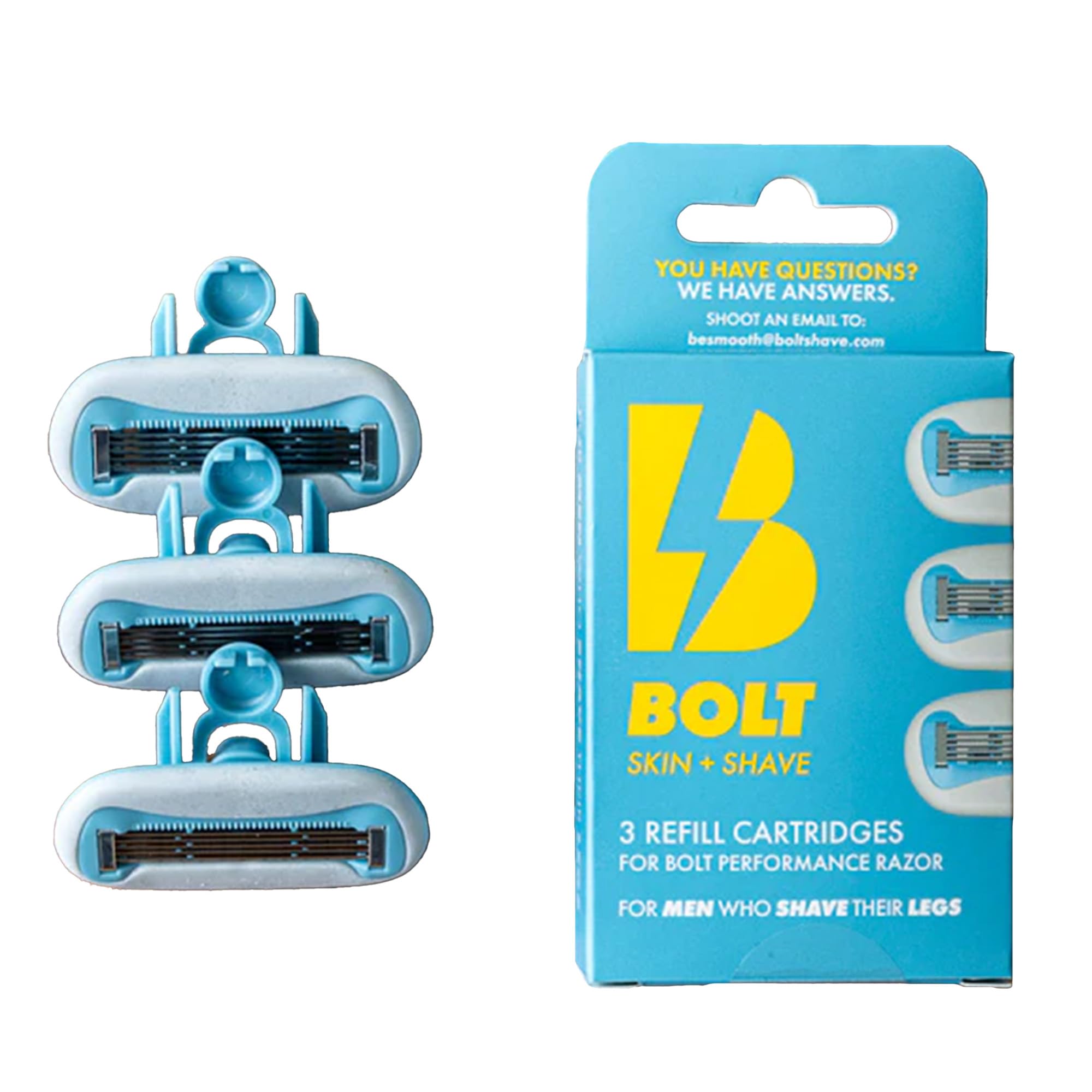 Bolt Skin + Shave - Cartridge Refill Box -5-Blade Replacements for BOLT Razor - Swedish Steel with Aloe Vera and Vitamin E for Coarse Hair -Pack of 3
