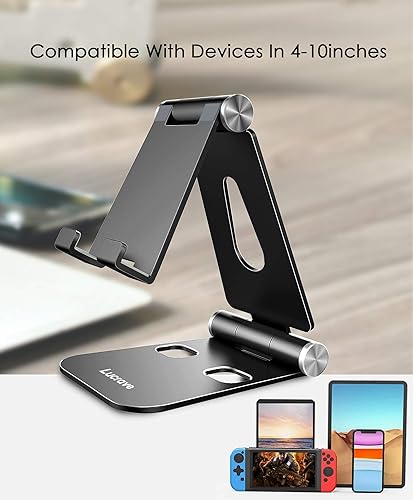 Miniatura 7 de Soporte para teléfono celular, soporte de teléfono de escritorio ajustable actualizado, totalmente plegable, compatible con funda gruesa, aluminio
