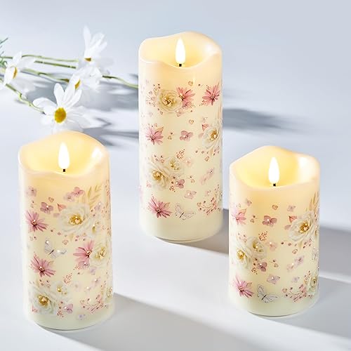 Miniatura 4 de Eywamage Velas de fibra óptica sin llama con control remoto, velas florales que funcionan con pilas, velas LED parpadeantes juego de 3