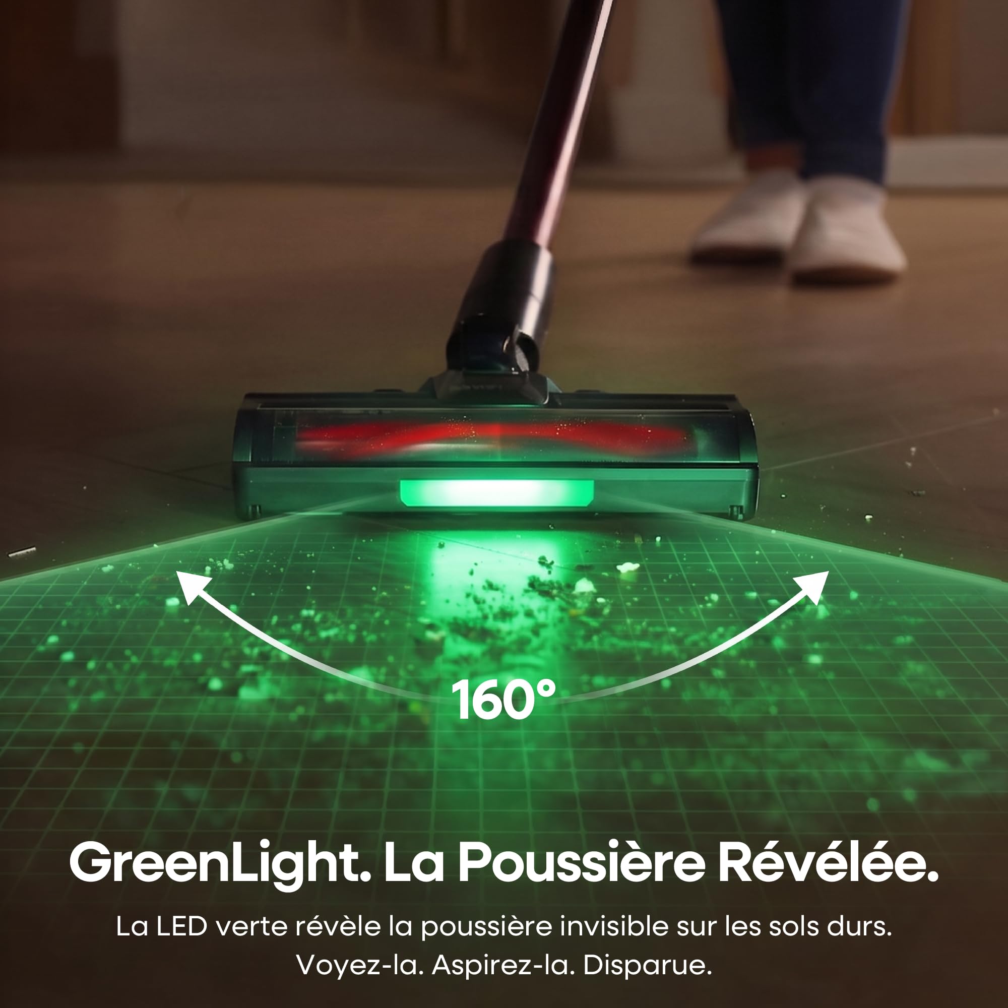 FAMIVAC FV3 Aspirateur Balai sans Fil 60KPa/50Min/120㎡, Tube Pliable, Autoportant à Brosse Anti-Enchevêtrement, Lumière Verte, Aspirateur à Main Puissant pour Sol Dur/Moquette/Poils Animaux/Voiture