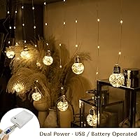 Vista 2 de Wish - Cortina de luces de bola de 200 luces LED para ventana, USB / batería, guirnalda de luces para telón de fondo de boda, habitación, Blanco