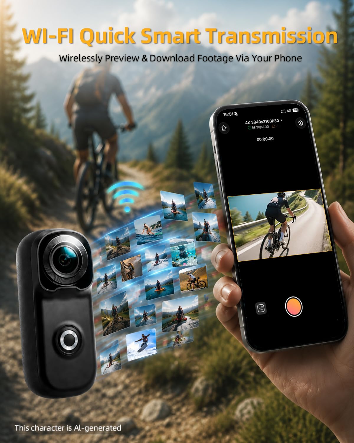 Mini caméra d'action 4K avec Carte SD de 64 Go, caméra corporelle magnétique POV avec Wi-FI