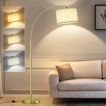 GyroVu Living Room Floor Lamp 161 cm Arc Lamp with Adjustable Lamp Head & Foot Switch Modern Floor Lamp with 3 Color Temperatures Floor Lamp for Living Room Bedroom and Office Floor Lamp [Energy Class A]