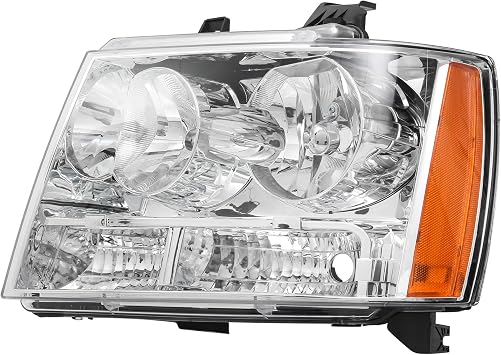 APSVE Headlights Assembly Fit for 2007-2014 Chevy Tahoe,For 07-13 Chevy Suburban Avalanche Replacement Headlamp Pair OE style, Chrome Housing Amber Side