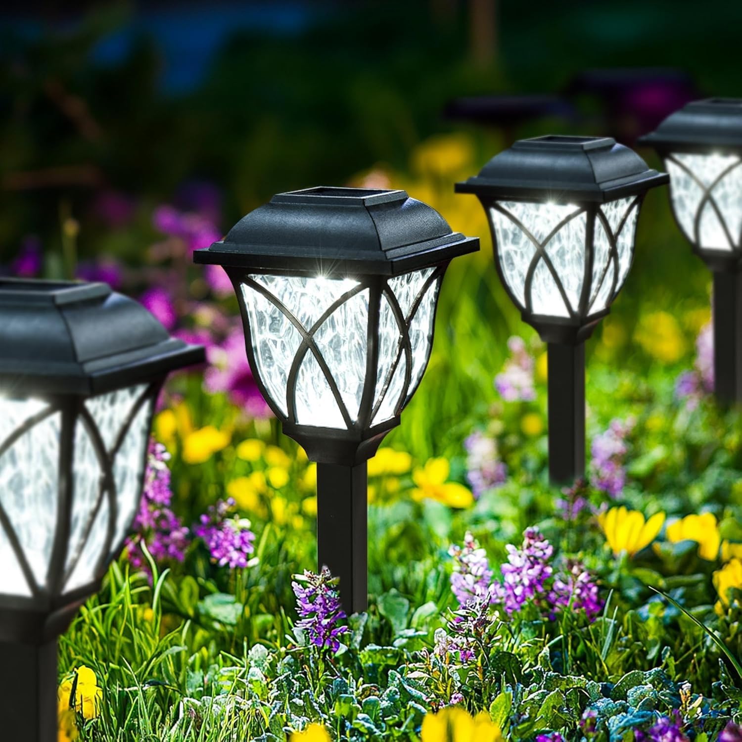 Lampy solarne do ogrodu na zewnątrz, 6 sztuk, wodoodporne, zasilane energią słoneczną światła ścieżkowe na podwórko, patio, krajobraz, chodnik, ścieżkę (zimna biel)