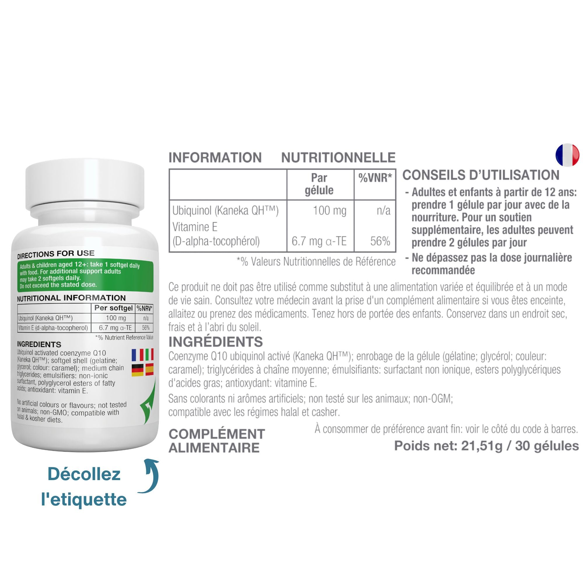 Igennus Vesisorb Ubiquinol Kaneka CoQ10 100mg Absorption Maximale 30 Molles | Biodisponibilité 600% Supérieure, Formule Hydrosoluble à Action Rapide