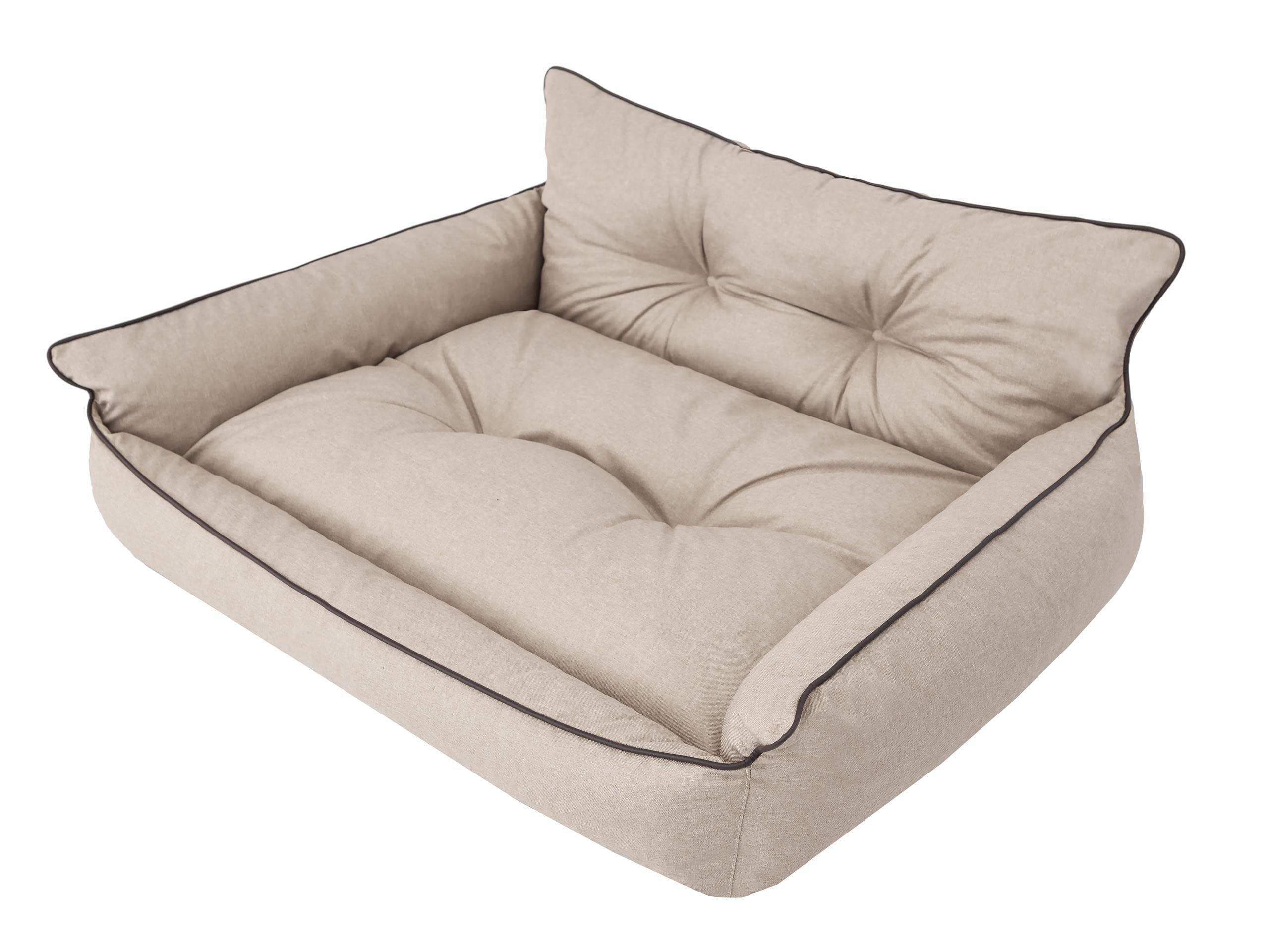 PillowPrim Hundebett Haustierbett Liegen Hundekissen Gesteppt Bett Hundeliege Hundematratze Sofa Tierbett Hundesofa Matratze, XL - 82 x 63 cm, Beige Ökoleinen