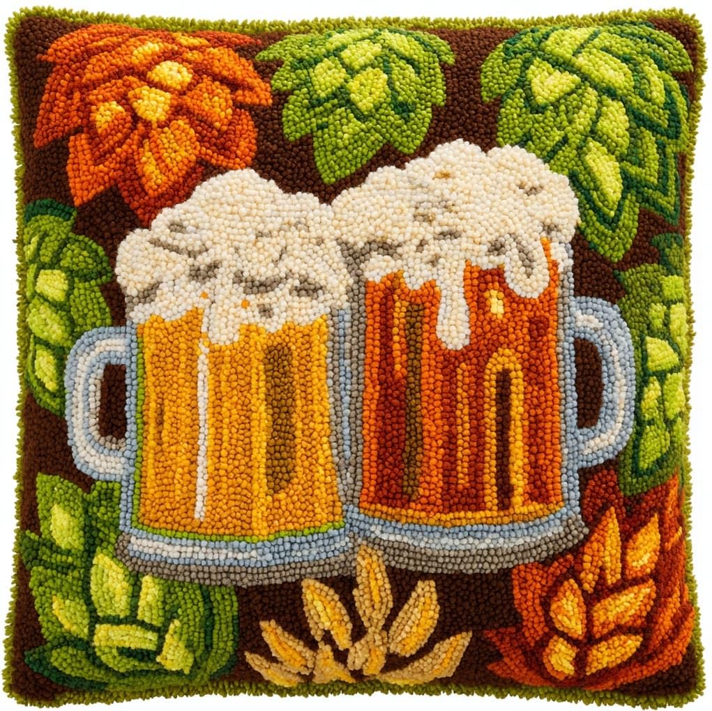 WallustrioaW Latch Hook Kit Cushion,Beer Mug and Leaves