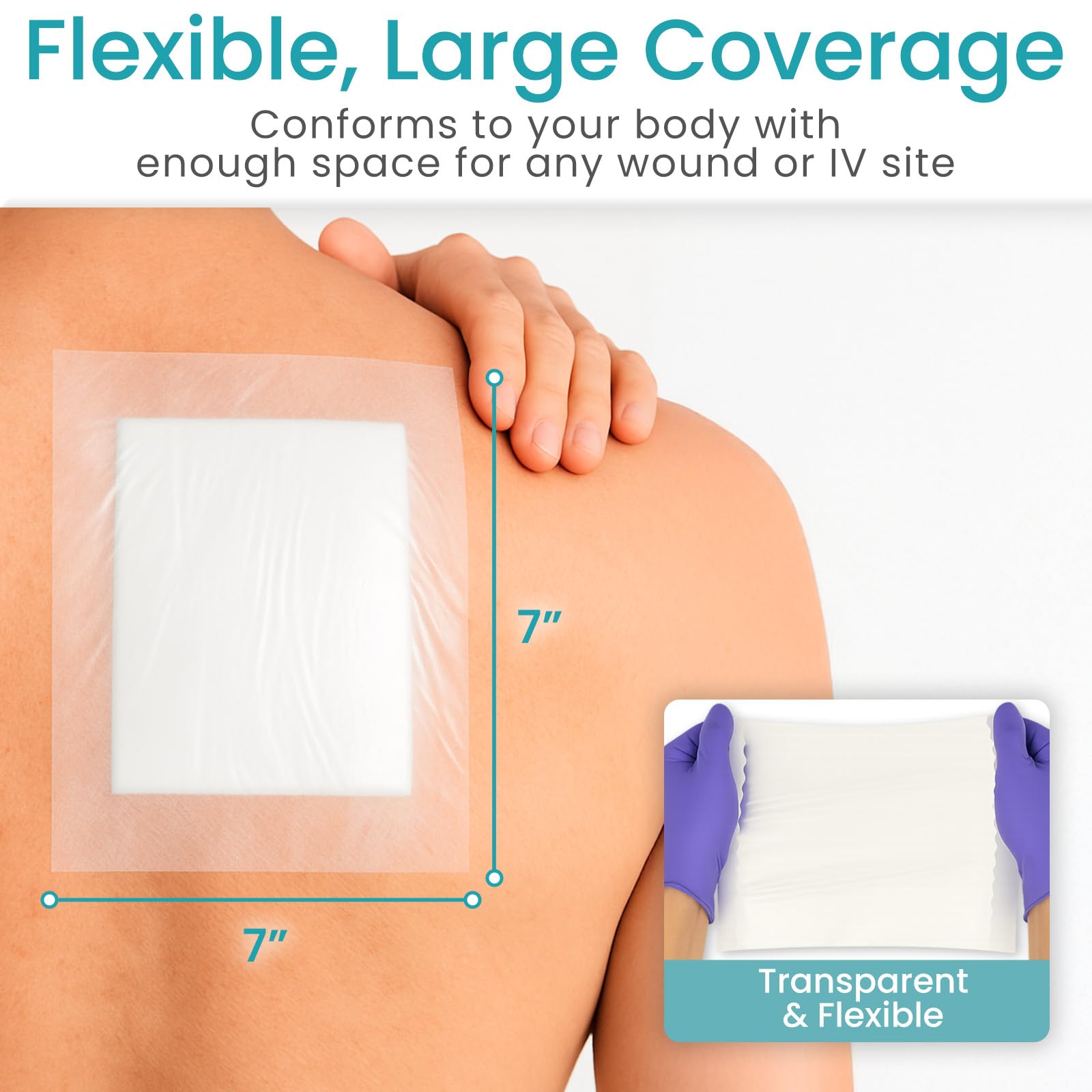 ViveCare Großer transparenter Folienverband, wasserdichte Bandagen, transparente Wundabdeckung zum Duschen, Tattoos, Duschschutz für nach Operationen, postoperative Pflaster für die Haut (17,8 x 17,8