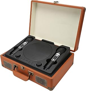 Retro Karaoke Machine with 2 UHF Microphones, Portable Bluetooth Speaker Microphone Set Supports TF Card USB, AUX IN, for TV, Home, Karaoke, Singing Party