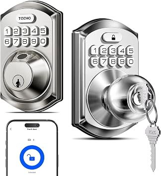 TEEHO Smart Door Knob with Keypad + TEEHO WiFi Smart Lock, Auto Lock, Easy Installation for Front Door, Bedroom, Rental, Satin Nickel