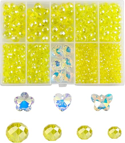 FZH Kit de cuentas de vidrio de Briolette facetadas de 0.394 a 0.394 pulgadas para hacer joyas, 410 cuentas espaciadoras de cristal en forma de