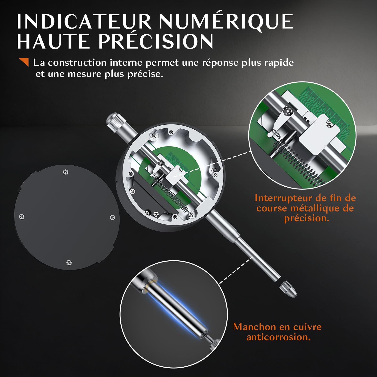 Indicateur Numérique À Cadran 0.01/.0005'' Avet Écran LCD Résolution De 0,01 Mm Sonde De Mesure À Comparateur Commutateur Mm/pouces Pour Mécaniques Et De Laboratoire