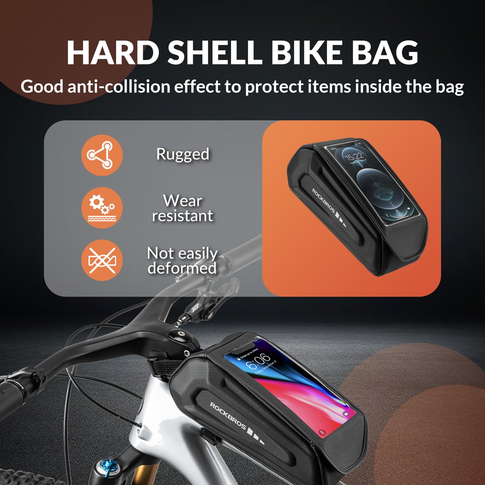 ROCKBROS Bolsa Móvil Bicicleta con Pantalla Táctil, Bolsa de Manillar Gran Capacidad Portamóvil Cuadro para MTB Bicicleta de Carretera, Accesorio de Ciclismo, 24,5 x 10,4 x 10cm
