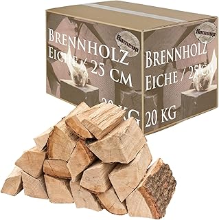 Drewno opałowe, drewno dębowe, 20 kg, do pieca i kominka, paleniska, grilla, drewno opałowe, 25 cm, do kominka