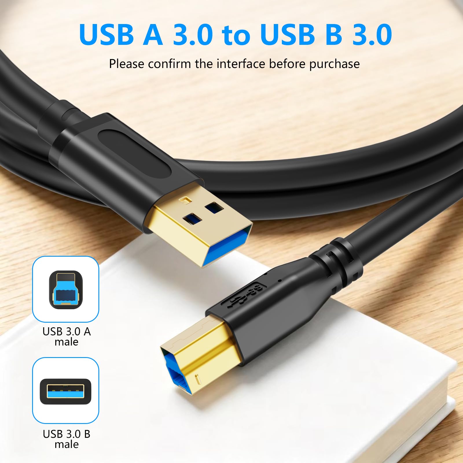 Cavo USB 3.0 da A a B, 90 cm, SuperSpeed USB 3.0 A-B, per scanner, stampanti, dischi rigidi esterni e altro (1 m)