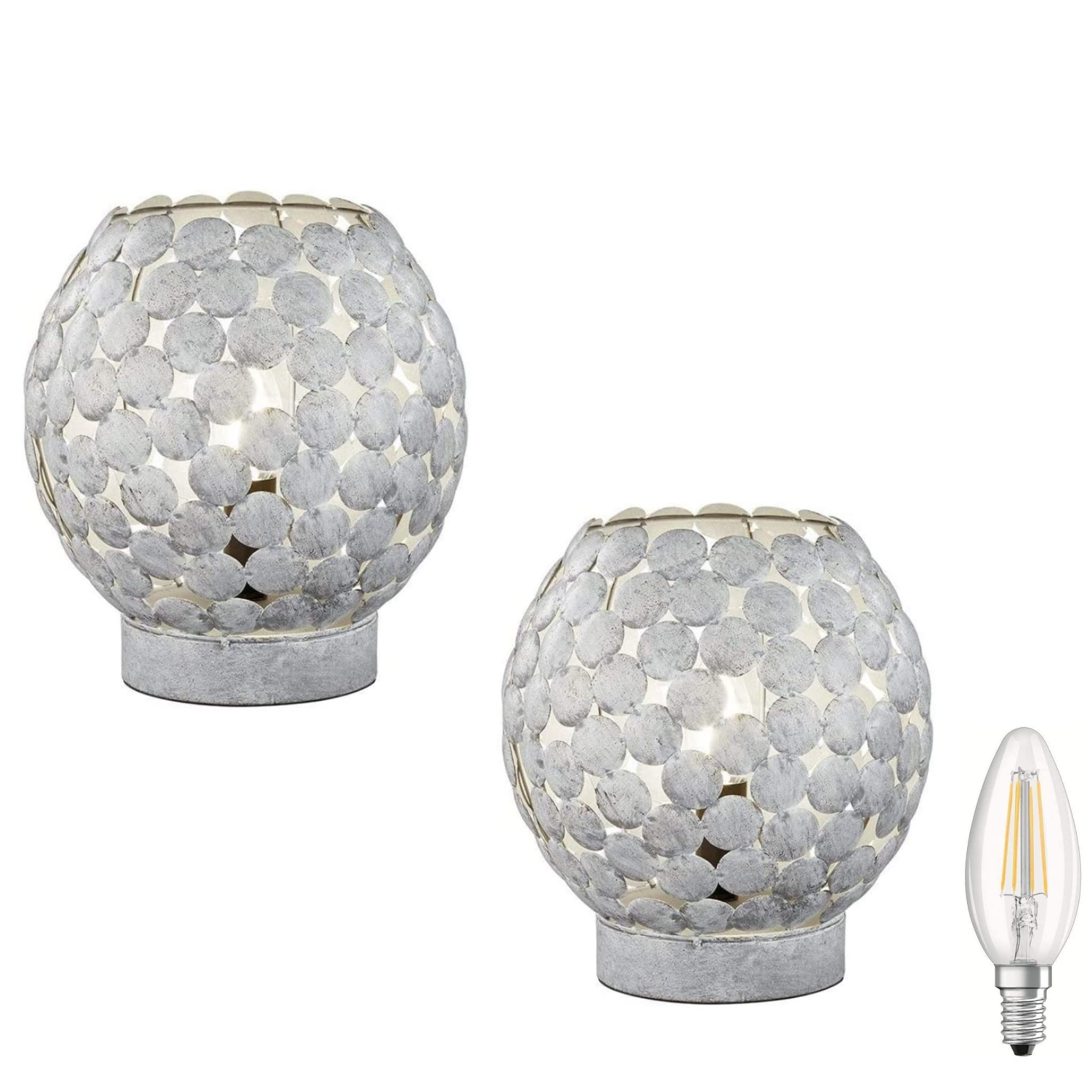 2er Set Tischleuchte Metall E14 m. Schnurschalter Retro Beistelltisch Tischlampe Leseleuchte Stehlampe Nachttischlampe Lampe Vintage incl. LED austauschbar