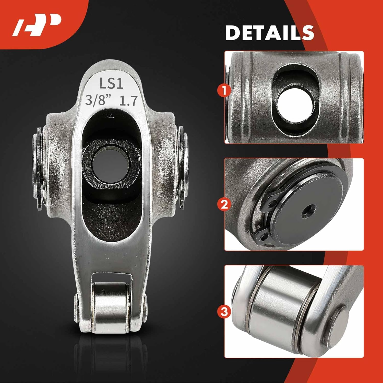 A-Premium 16Pcs Stainless Steel Engine Roller Rocker Arms with Needle Bearings Compatible with GM LS1/LS2/LS6, 1.7 Ratio, 3/8" Studs
