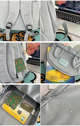 Miniatura 6 de Mochila Kawaii japonesa linda mochila escolar de gatos con peluches, mochila estética para adolescentes y niñas de regreso a clases, Azul Patchwork