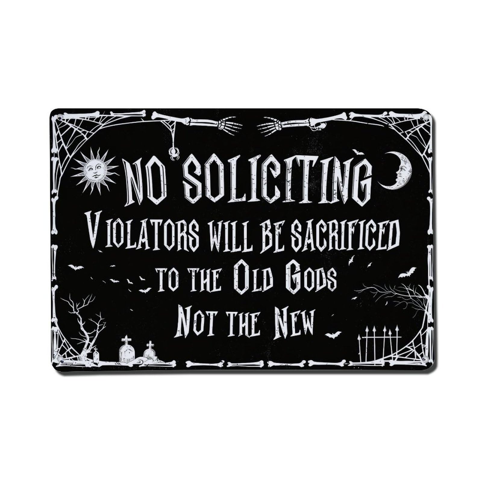 Nestemfo Vintage No Soliciting Violators Will Be Sacrificed Tin Sign Metal Sign, Living Room,Bar, Home, Bedroom Wall Decor,Retro Metal Poster 8X12 Inches