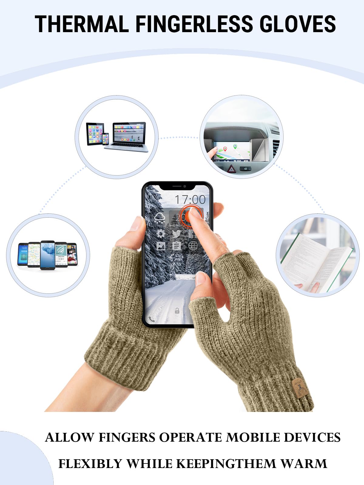 JUNRUI Guanti Senza Dita Guanti Mezze Dita Invernali Caldi Lavorati A Maglia per Lavoro Corsa Bicicletta Guida per Uomo e Donna