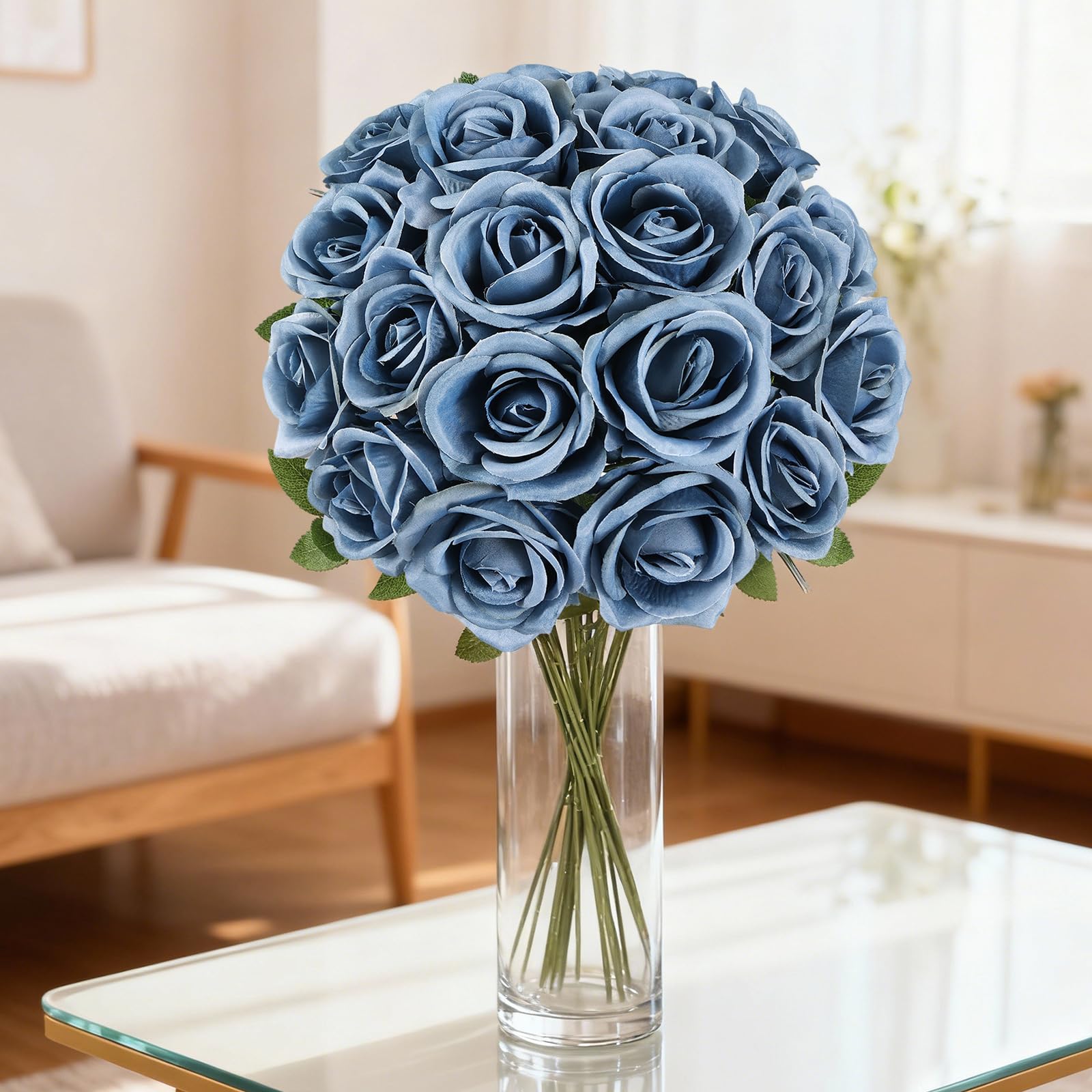 20PCS Artificial Roses with Long Stems - Realistic Silk Flowers, Fake Roses Real Touch Bouquet of Roses for Valentine's Day, Home Decor, Bridal
