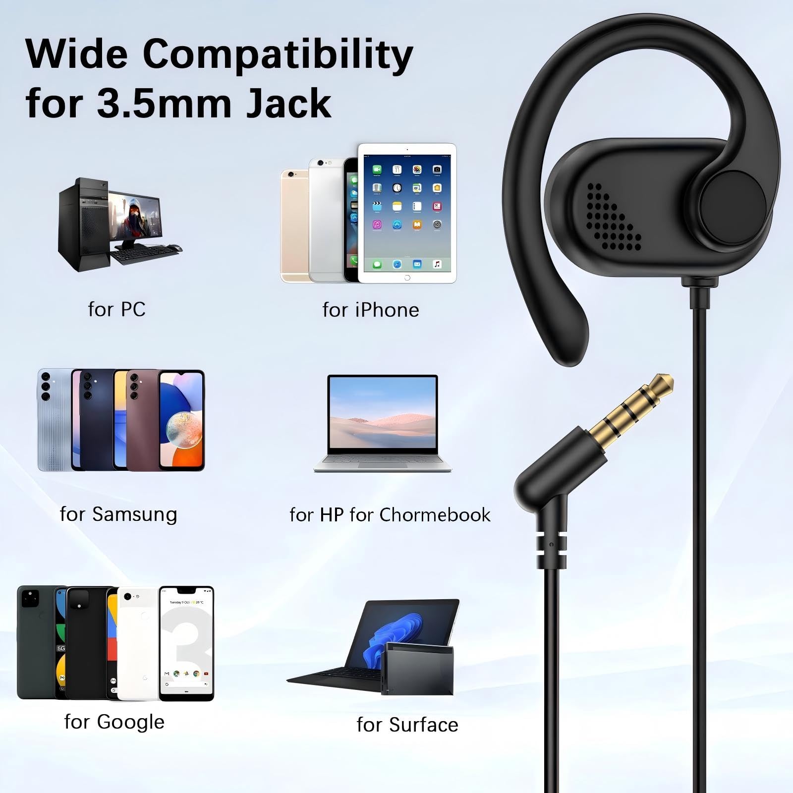 Auricolari aperti da 3,5 mm per computer portatili Chormebook, auricolari sopra le orecchie per Samsung A15 A14 Moto G Stylus, jack da 3,5 mm per PC desktop, cuffie da viaggio in aereo con cavo con