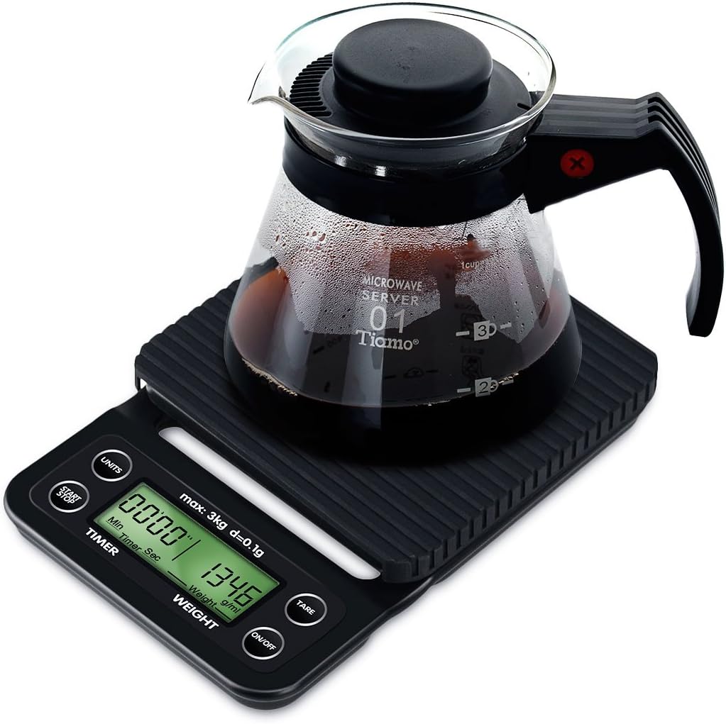 Yocoo Digital Coffee Scale with Timer, 6.6lb/3kg, Kitchen Scale Food Scale with LCD Blue Backlit Display & Hanger Hole, Batteries Included