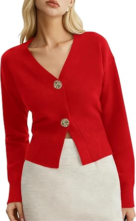 Womens Fall V Neck Cardigan Cropped Button Down Knit SweaterSize UP