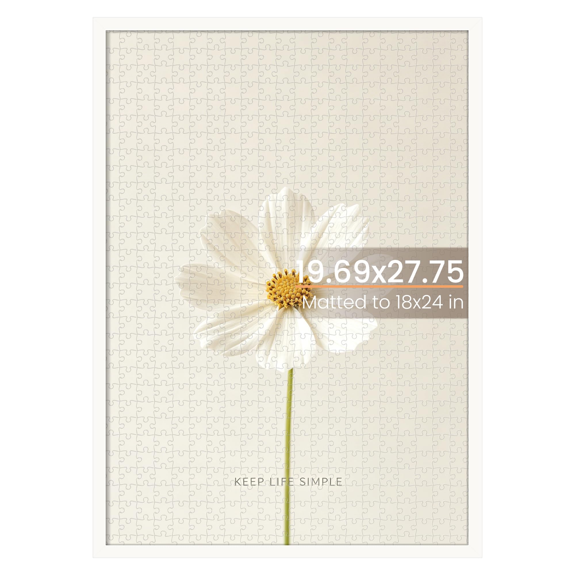 upsimples 50x70cm Puzzle Frame, Wall Decor Poster Frames, White 1 Pack | 18x24in with Mat or 19.7 x 27.6 Frame without for 1000 Pieces Puzzles, Gallery Wall, Family, Baby, Dog, Wedding, Christmas